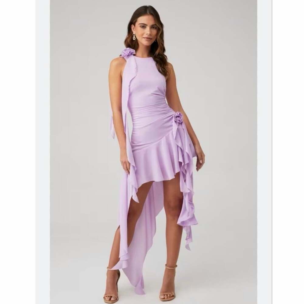 NWOT Bardot Ivana Georgette High Low Dress Lilac Purple Size S Rosette Ruffle
